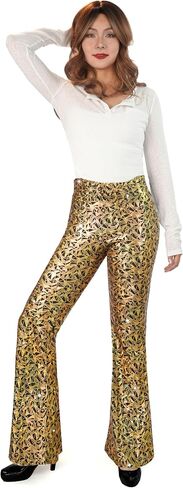 Nawgut Sequin Flare Pants Sparkly Glitter High Waisted Bell Bottoms Leggings Party Disco Clubwear for Women in Kuwait