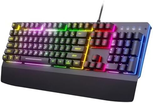 لوحة مفاتيح سلكية للألعاب، لوحة مفاتيح مضيئة RGB مع مسند للمعصم، 104 مفاتيح لوحة مفاتيح معدنية بإضاءة خلفية بألوان قوس قزح للألعاب، لوحة مفاتيح كمبيوتر صامتة مع مفاتيح متعددة الوسائط مضادة للظلال للكمبيوتر الشخصي Mac Xbox in Saudi Arabia