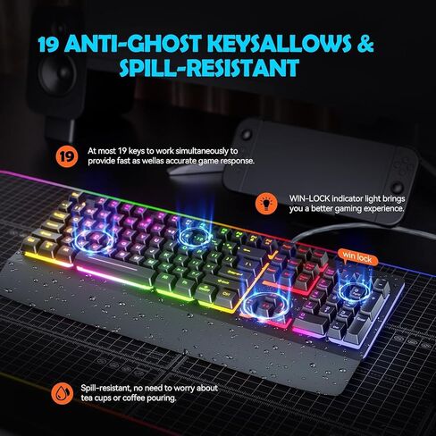 لوحة مفاتيح سلكية للألعاب، لوحة مفاتيح مضيئة RGB مع مسند للمعصم، 104 مفاتيح لوحة مفاتيح معدنية بإضاءة خلفية بألوان قوس قزح للألعاب، لوحة مفاتيح كمبيوتر صامتة مع مفاتيح متعددة الوسائط مضادة للظلال للكمبيوتر الشخصي Mac Xbox in Saudi Arabia