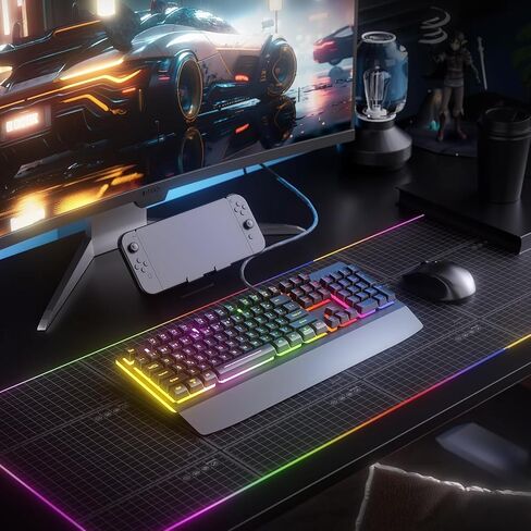 لوحة مفاتيح سلكية للألعاب، لوحة مفاتيح مضيئة RGB مع مسند للمعصم، 104 مفاتيح لوحة مفاتيح معدنية بإضاءة خلفية بألوان قوس قزح للألعاب، لوحة مفاتيح كمبيوتر صامتة مع مفاتيح متعددة الوسائط مضادة للظلال للكمبيوتر الشخصي Mac Xbox in Saudi Arabia
