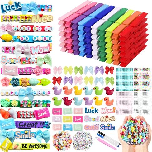 Hodvya 80 PCS Cheer Pins Spirit Clips Include 80 PCS Colored Wooden Clothes pins 99 Pcs Mini Resin Ducks Animals mini Bows and Stickers Pen 200 Beads Pearls Cheer pins for Cheerleaders in Saudi Arabia