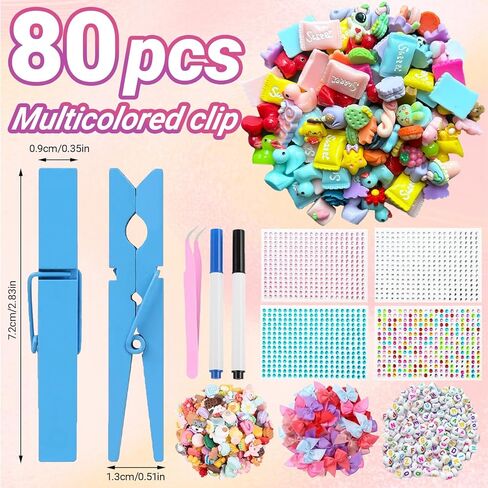 Hodvya 80 PCS Cheer Pins Spirit Clips Include 80 PCS Colored Wooden Clothes pins 99 Pcs Mini Resin Ducks Animals mini Bows and Stickers Pen 200 Beads Pearls Cheer pins for Cheerleaders in Saudi Arabia