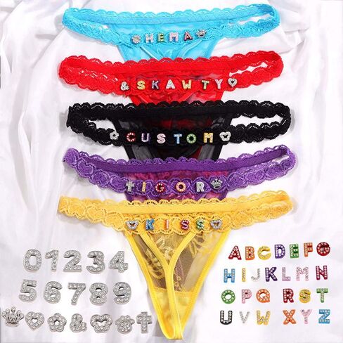 M YesCustom Thongs Thongs مع الاسم ، المخصص المخصص لسلسلة الخصر G-String Thong ، سراويل داخلية من الدانتيل المخصصة للنساء للنساء in Kuwait