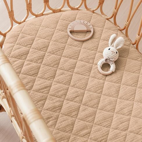 ملاءات سرير مبطنة من قماش الموسلين من كونسي، عبوتان، واقي مرتبة سرير مقاوم للماء وملاءات للفتيات والأولاد مناسبة لأسرّة الأطفال والمهد وسلة موسى وسادة مستطيلة بيضاوية/فراش (زهري، وردي) in Kuwait