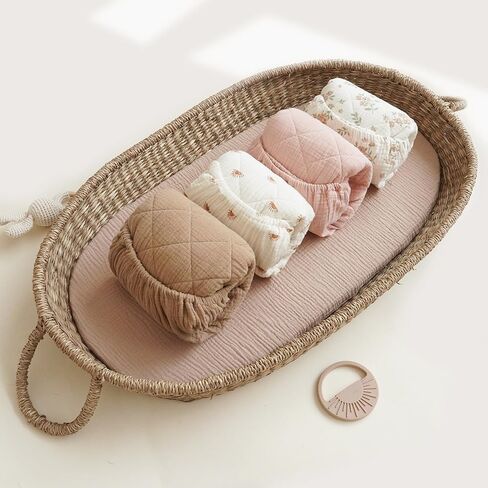 ملاءات سرير مبطنة من قماش الموسلين من كونسي، عبوتان، واقي مرتبة سرير مقاوم للماء وملاءات للفتيات والأولاد مناسبة لأسرّة الأطفال والمهد وسلة موسى وسادة مستطيلة بيضاوية/فراش (زهري، وردي) in Kuwait