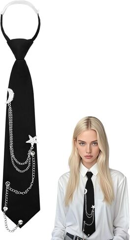 Womens Tie with Punk Chain, Adjustable Pre-Tied Ties for Women Girls Necktie for School Uniform Shirt Blouse in Kuwait
