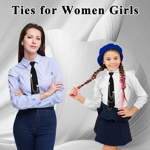 Womens Tie with Punk Chain, Adjustable Pre-Tied Ties for Women Girls Necktie for School Uniform Shirt Blouse in Kuwait