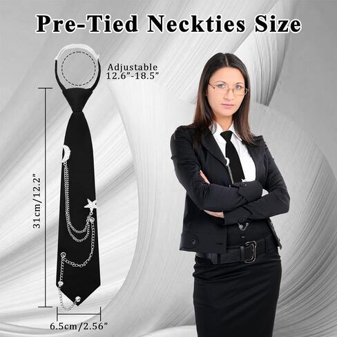 Womens Tie with Punk Chain, Adjustable Pre-Tied Ties for Women Girls Necktie for School Uniform Shirt Blouse in Kuwait