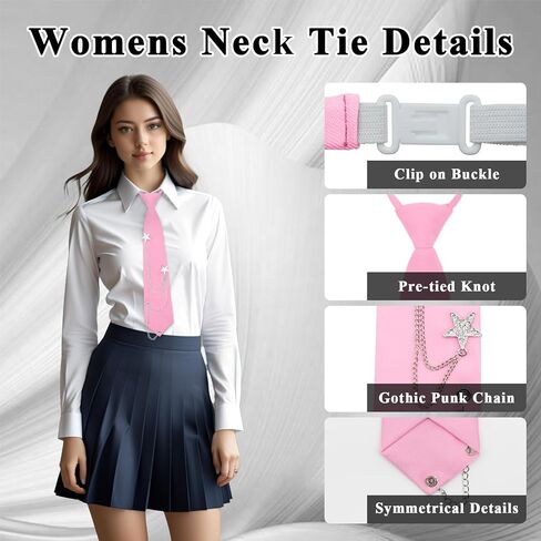 Ties for Women, Pre-Tied Tie for Girls Womens Necktie with Punk Metal Chain for School Uniform Shirt Cosplay Prom in Saudi Arabia