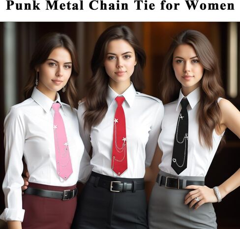 Ties for Women, Pre-Tied Tie for Girls Womens Necktie with Punk Metal Chain for School Uniform Shirt Cosplay Prom in Saudi Arabia