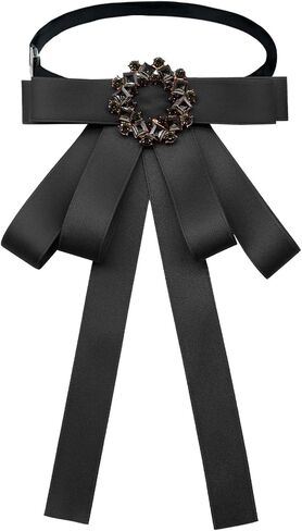 Bow Ties for Women Adjustable Ribbon Womens Bow Tie, Solid Color Rhinestone Bowtie for Women School Party Work in Saudi Arabia