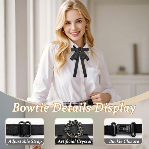 Bow Ties for Women Adjustable Ribbon Womens Bow Tie, Solid Color Rhinestone Bowtie for Women School Party Work in Saudi Arabia