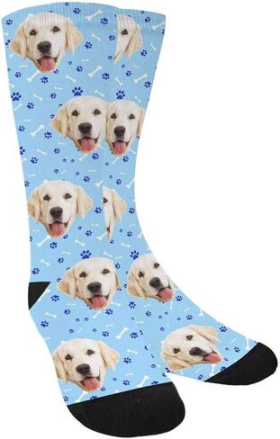 Custom Personalized Photo Pet Face Socks, Cat and Dog Tracks Paws Bones Crew Socks with Picture for Men Women in Saudi Arabia