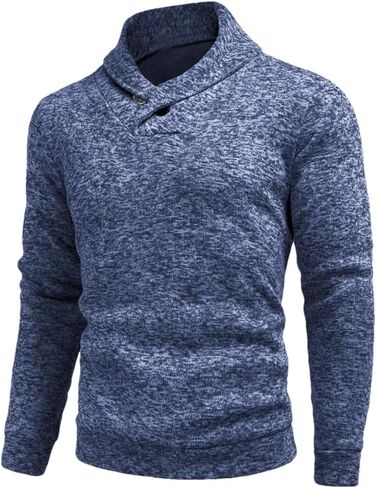Men's Retro Hollowed Out Long Sleeved High Neck Sweatshirt With Buttons, Solid Color Pullover Sweater, And Lapel Sweater in Saudi Arabia