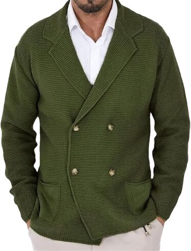 Men's Retro Double Breasted Knitted Sweater Coat with Collar Solid Color Casual Loose Large Knitted Cardigan in Saudi Arabia