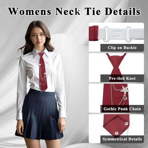 Ties for Women, Pre-Tied Tie for Girls Womens Necktie with Punk Metal Chain for School Uniform Shirt Cosplay Prom in Saudi Arabia