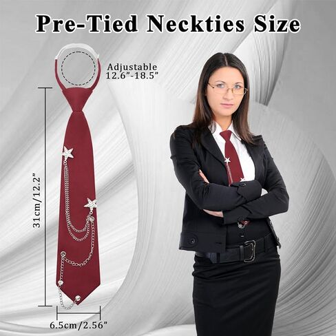 Ties for Women, Pre-Tied Tie for Girls Womens Necktie with Punk Metal Chain for School Uniform Shirt Cosplay Prom in Saudi Arabia