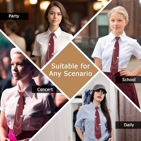 Ties for Women, Pre-Tied Tie for Girls Womens Necktie with Punk Metal Chain for School Uniform Shirt Cosplay Prom in Saudi Arabia