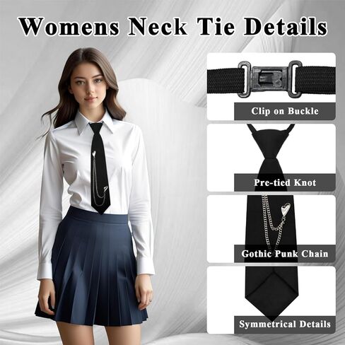 Ties for Women, Pre-Tied Tie for Girls Womens Necktie with Punk Metal Chain for School Uniform Shirt Cosplay Prom in Saudi Arabia