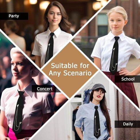 Ties for Women, Pre-Tied Tie for Girls Womens Necktie with Punk Metal Chain for School Uniform Shirt Cosplay Prom in Saudi Arabia