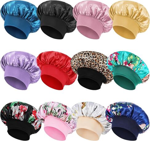 12pcs Large Satin Bonnets for Sleeping, Silky Hair Bonnet for Black Women Braid Curly Hair in Saudi Arabia