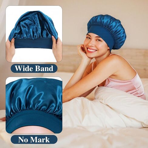 12pcs Large Satin Bonnets for Sleeping, Silky Hair Bonnet for Black Women Braid Curly Hair in Saudi Arabia