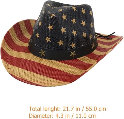 Logofun American Flag Cowboy Hat قشة غربية مع حمراء الكاكي الحمراء للرجال استقلال النساء يوم الرابع من يوليو in Kuwait