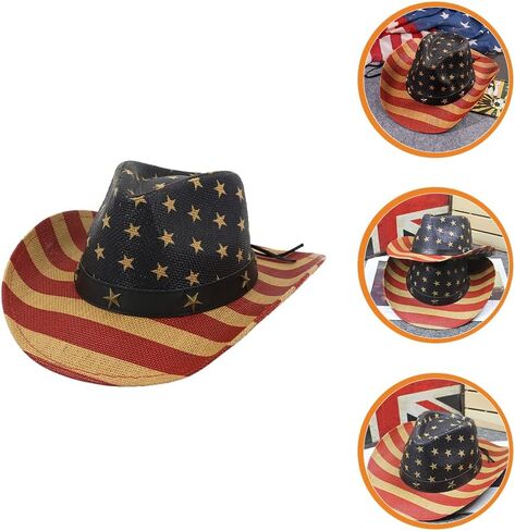 Logofun American Flag Cowboy Hat قشة غربية مع حمراء الكاكي الحمراء للرجال استقلال النساء يوم الرابع من يوليو in Kuwait