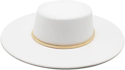 Women's Big Wide Brim Derby Top Hat with Metal Chain Decor Solid Felt Party Gambler Jazz Cap in Saudi Arabia