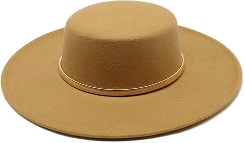 Women's Big Wide Brim Derby Top Hat with Metal Chain Decor Solid Felt Party Gambler Jazz Cap in Saudi Arabia