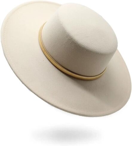 Women's Big Wide Brim Derby Top Hat with Metal Chain Decor Solid Felt Party Gambler Jazz Cap in Saudi Arabia