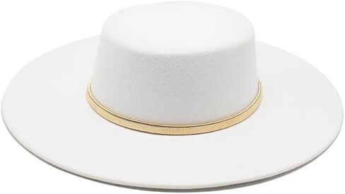 Women's Big Wide Brim Derby Top Hat with Metal Chain Decor Solid Felt Party Gambler Jazz Cap in Saudi Arabia