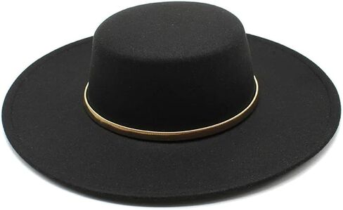 Women's Big Wide Brim Derby Top Hat with Metal Chain Decor Solid Felt Party Gambler Jazz Cap in Saudi Arabia