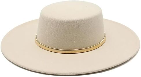 Women's Big Wide Brim Derby Top Hat with Metal Chain Decor Solid Felt Party Gambler Jazz Cap in Saudi Arabia
