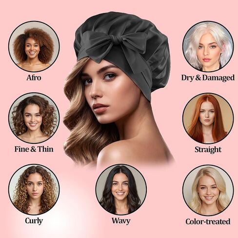 Silk Bonnet 100% Mulberry Silk Sleep Cap Breathable & Adjustable Sleeping Caps Silk Hair Wrap Women Night Cap for Curly Hair (Black) in Saudi Arabia