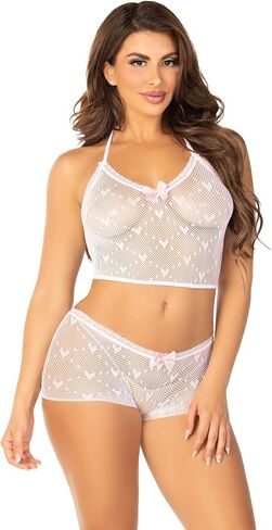 2 PC See Through Lingerie Set for Women with Halter Cami and Boy Short Panty in Saudi Arabia