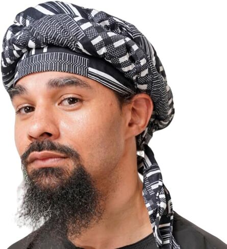 Turban Head Wraps for Men, Skull Cap, Halo Turban, Pre-Tied Tassels Men, Satin Lined Hat with Fringe Twisted Tail in Saudi Arabia