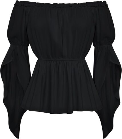 Scarlet Darkness Renaissance Shirt Women Trumpet Sleeve Peasant Blouse Pirate Tops in Saudi Arabia