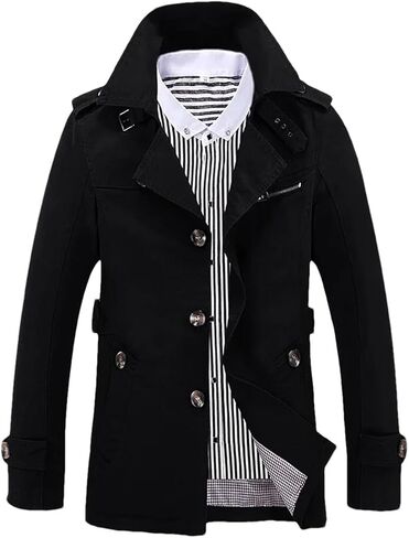 Men's Collar Double Breasted Workwear Trench Coat Solid Color Casual Loose Outdoor Trench Coat in Saudi Arabia