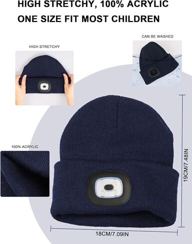 قاد الأطفال Melasa للجنسين قبعة قبعة ، USB القابلة لإعادة الشحن قبعة مصابيح الأمامية مجانية ، قبعة المصباح الليلي ، الهدايا للأطفال الأولاد الأسود in Kuwait