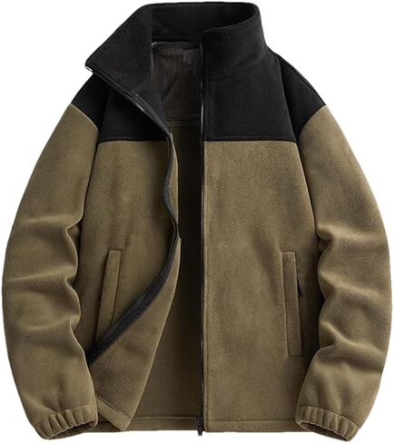 Men's Stand Up Collar Fleece Thick Soft Coat Windbreaker Solid Color Casual Coat Sports Warm Jacket in Saudi Arabia