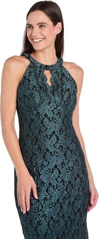 Long Glitter Lace Cocktail Gown W/Scalloped Bodice Detail in Saudi Arabia