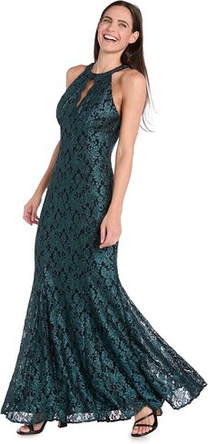 Long Glitter Lace Cocktail Gown W/Scalloped Bodice Detail in Saudi Arabia