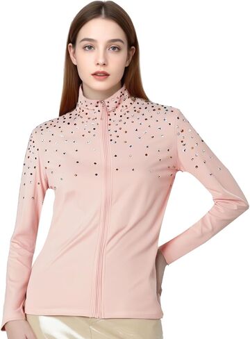 Girl's Ice Figure Skating Training Top with Plush Colored Diamonds Skating Training Clothes in Kuwait