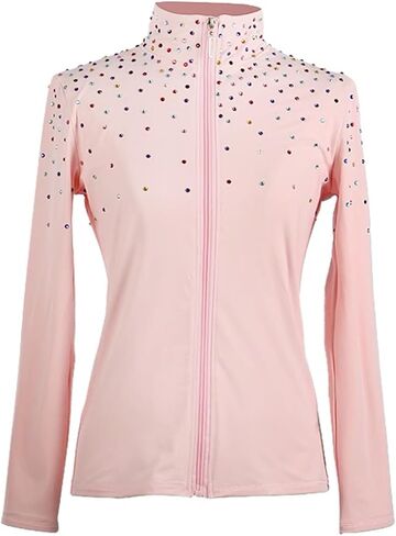 Girl's Ice Figure Skating Training Top with Plush Colored Diamonds Skating Training Clothes in Kuwait