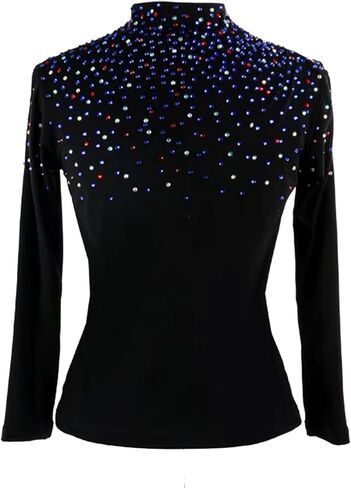 Girl's Ice Figure Skating Training Top with Plush Colored Diamonds Skating Training Clothes in Kuwait