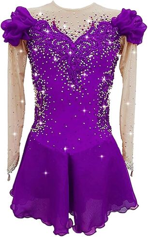 Figure Skating Dress for Girls Patchwork Women Open Back Printing Competition Dance Outfits Shiny Rhinestone in Saudi Arabia