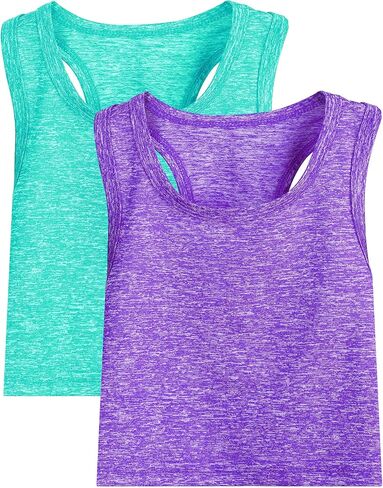 2 Pack Girls Athletic Crop Tank Tops Dry Fit Sleeveless Workout Dance Racerback Tank Tops Performance Top for 5-14Y in Kuwait