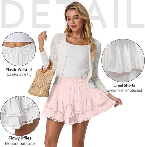 Lepunuo Boho Shorts for Women High Waisted Ruffle Tiered Flowy Skirts with Shorts Underneath Western Skorts in Kuwait