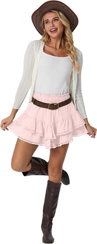 Lepunuo Boho Shorts for Women High Waisted Ruffle Tiered Flowy Skirts with Shorts Underneath Western Skorts in Kuwait